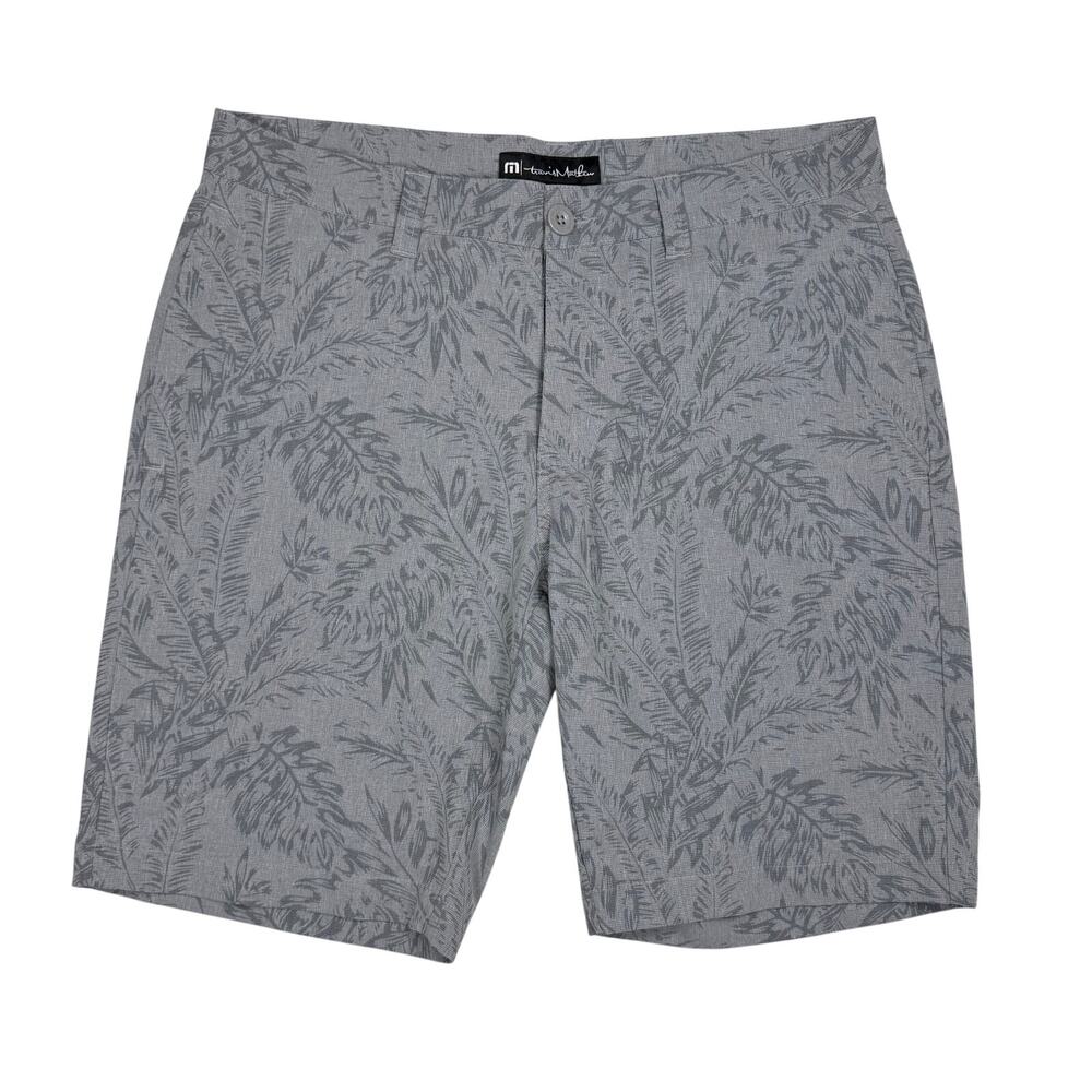 TravisMathew Straight Shot Shorts Mens Size 33 Gray Leaves Hybrid Golf